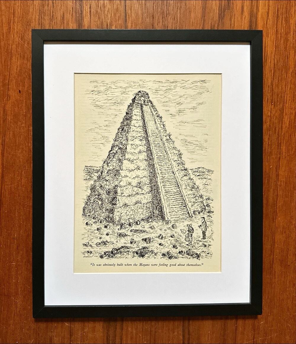 Framed 1985 Magazine Cartoon Clipping Koren Mayans Pyramid
